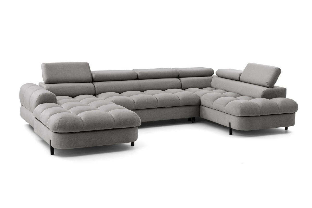 ECKSOFA U-Form BOWL U Rechts mit Schlaffunktion 125x265 Velours Grau - Schwarz/Grau, Holz/Textil (195/90/339cm) - Muffo
