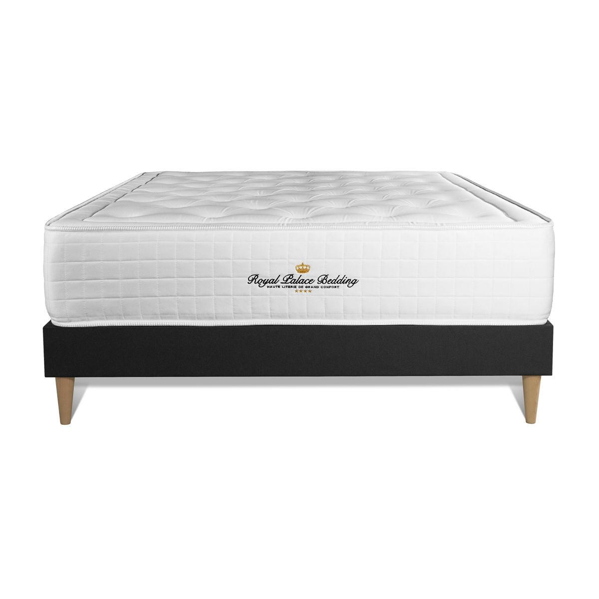 BETT Buckingham Memory-Schaum 140 x 190 cm h1 - Kit Bettgestell Schwarz - Beige/Schwarz, Karton/Holz (140/190cm) - ROYAL PALACE BEDDING