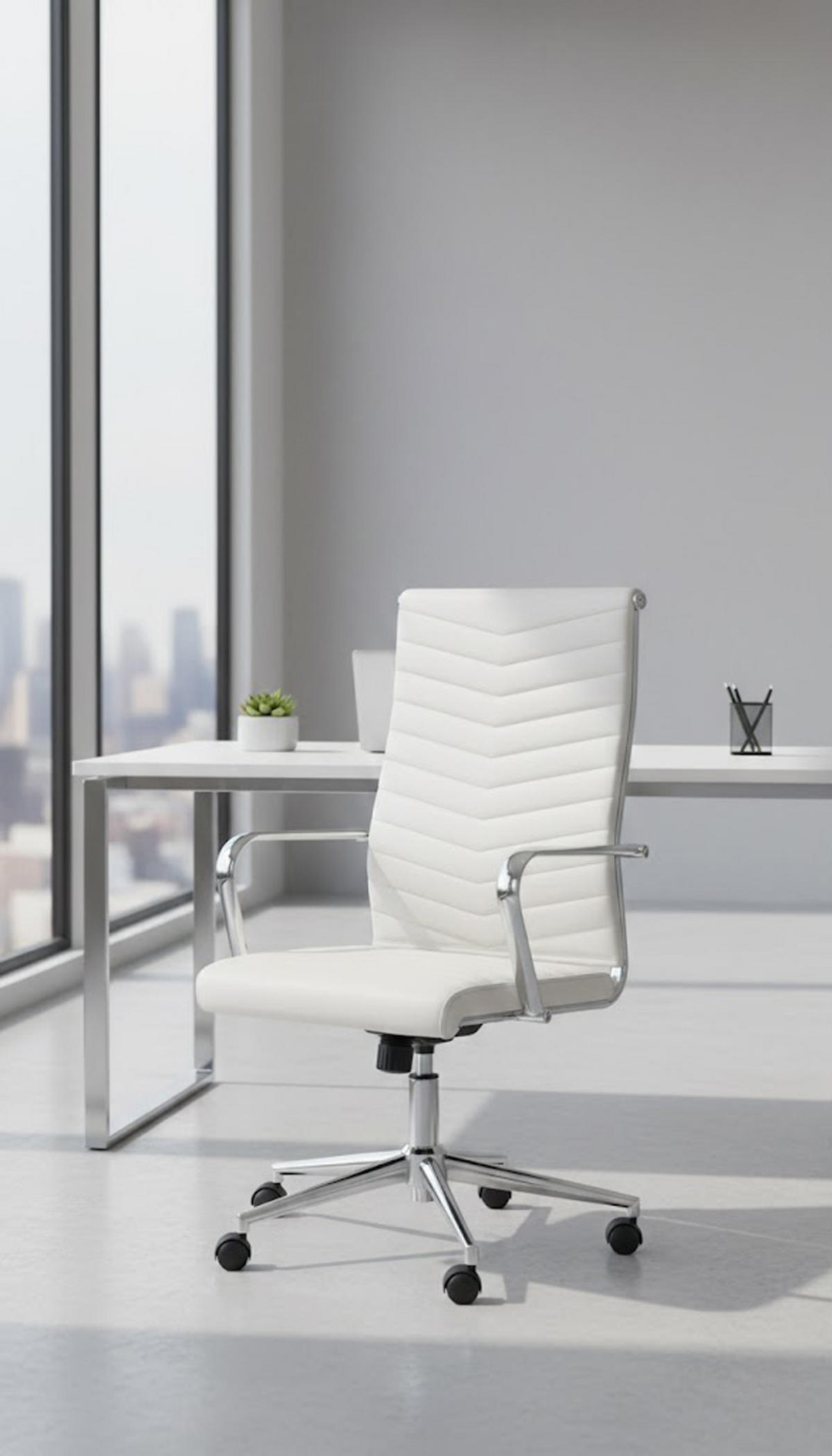 BÜROSTUHL Zynor Kunstleder weiß - Chromfarben/Weiß, Metall (57/109/60cm) - TPFLiving
