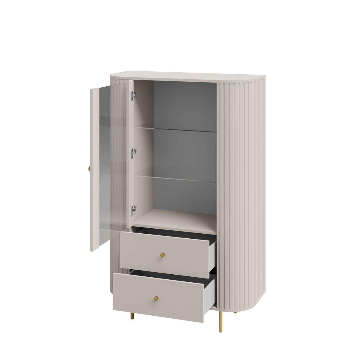VITRINE BOLLA 155 / 97,4 cm in Beige - Beige, Holzwerkstoff (97.4/155/42.3cm) - MASSENO