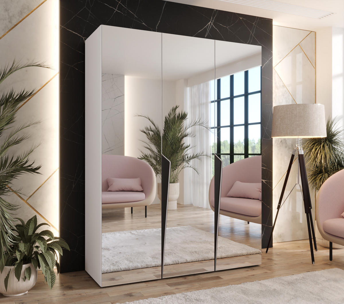 DREHTÜRENSCHRANK 202/150/52 3-türig - Schwarz/Weiß, Holz/Metall (150/202/52cm) - Abiks Möbel