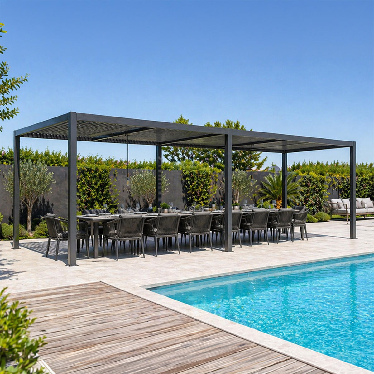 PERGOLA Paros Schwarz Bioklimatisch 3 x 6 m Doppel - Schwarz, Metall (290/230/571cm) - Concept Usine