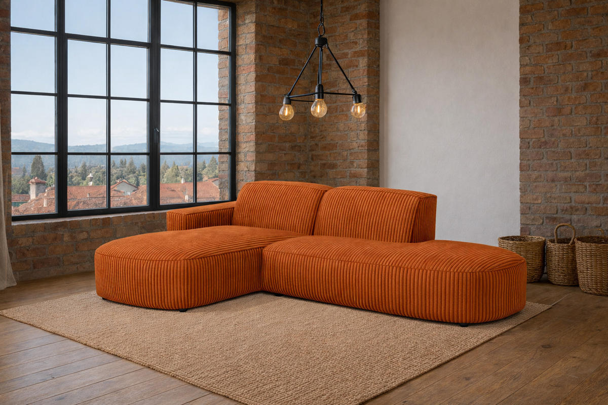 ECKSOFA Cursal Atelier, Stoff Poso, Kupfer, Links - Orange, Holz (269/166cm) - Kaiser Möbel