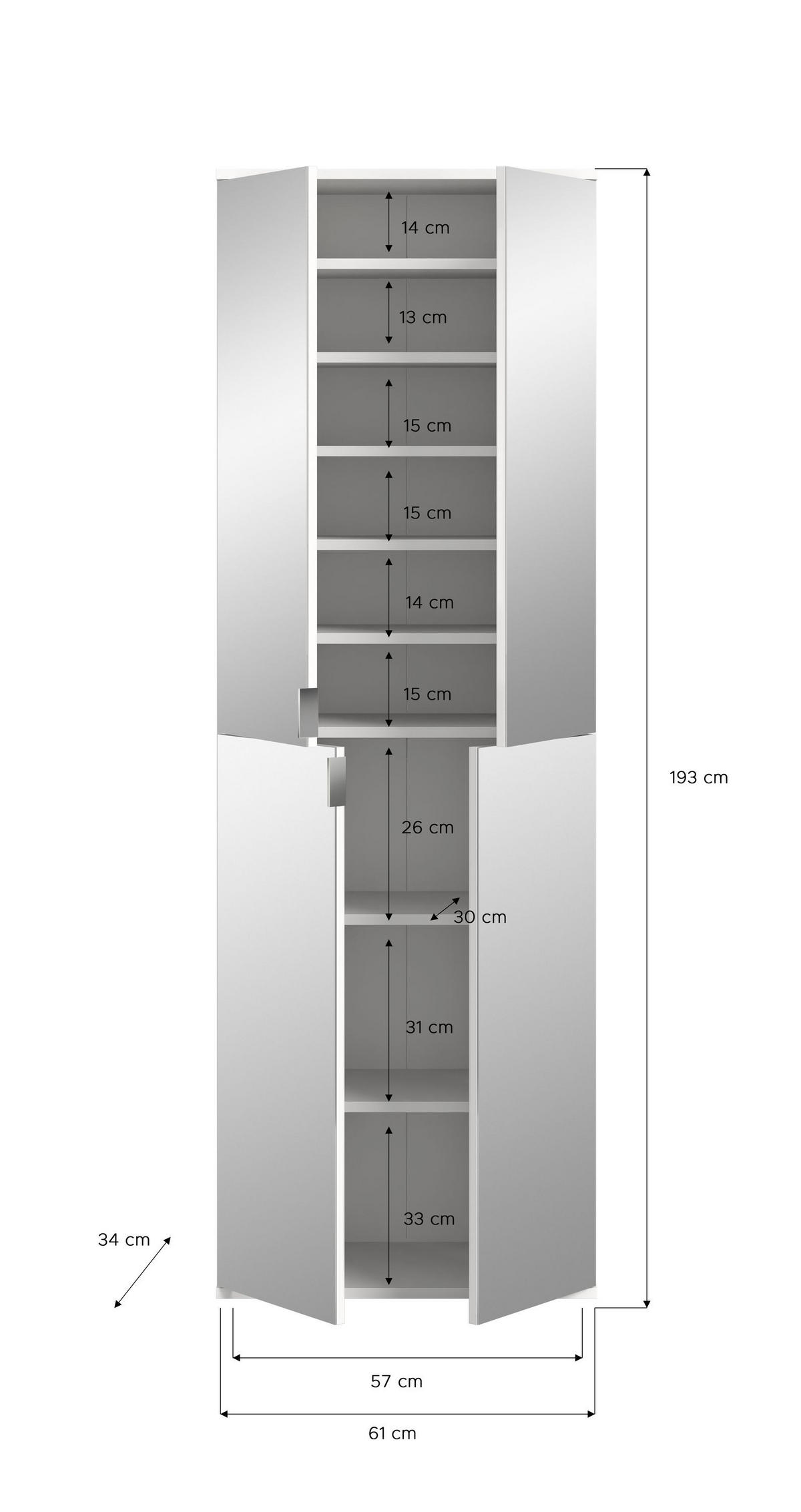 SPIEGELSCHRANK Projekt X Garderobe in weiß Nachbildung und Spiegelglas B/H/T: 61x193x34 cm - Weiß, Holzwerkstoff (61/193/34cm)