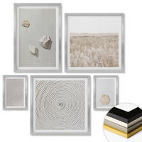 WANDBILDER 5er Set - 50x50 cm & 20x30 cm & 40x60 cm Silberner Rahmen - Leichte Boho-Sandtexturen - Silberfarben, Kunststoff (40/60cm) - ArtPrintCave