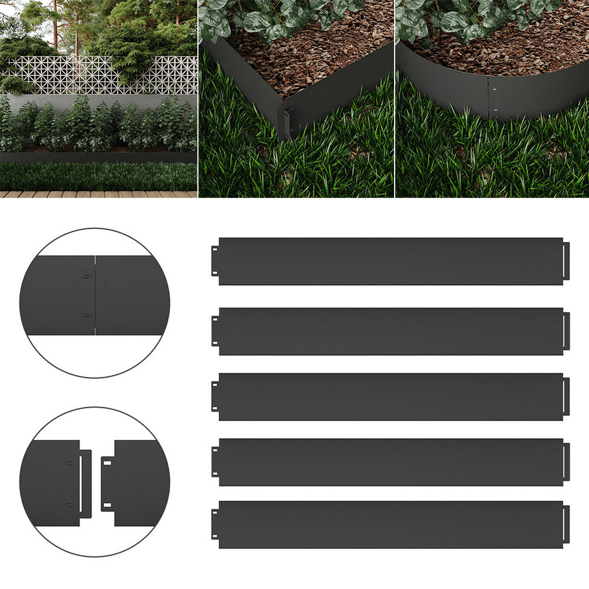 RASENKANTE Anthrazit 100 x 14 cm 5 Meter - Anthrazit, Metall (100/14/0.7cm) - Vicco
