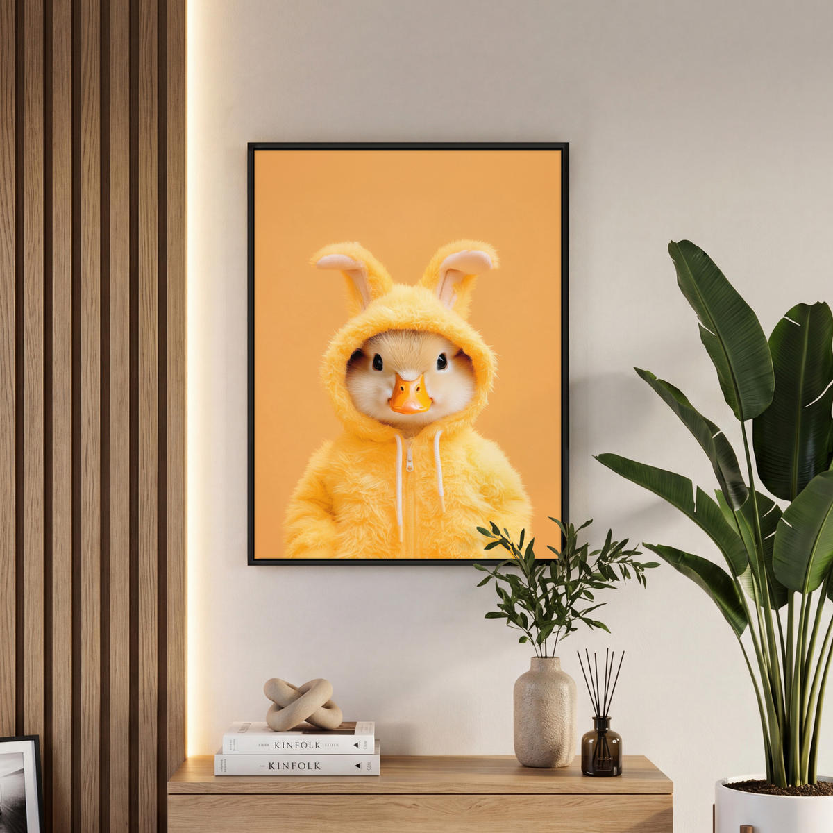 LEINWAND Bilder mit Rahmen - Osterhase - Kostüm - Ente - 60x80 - Gelb, Textil (60/80cm) - MuchoWow