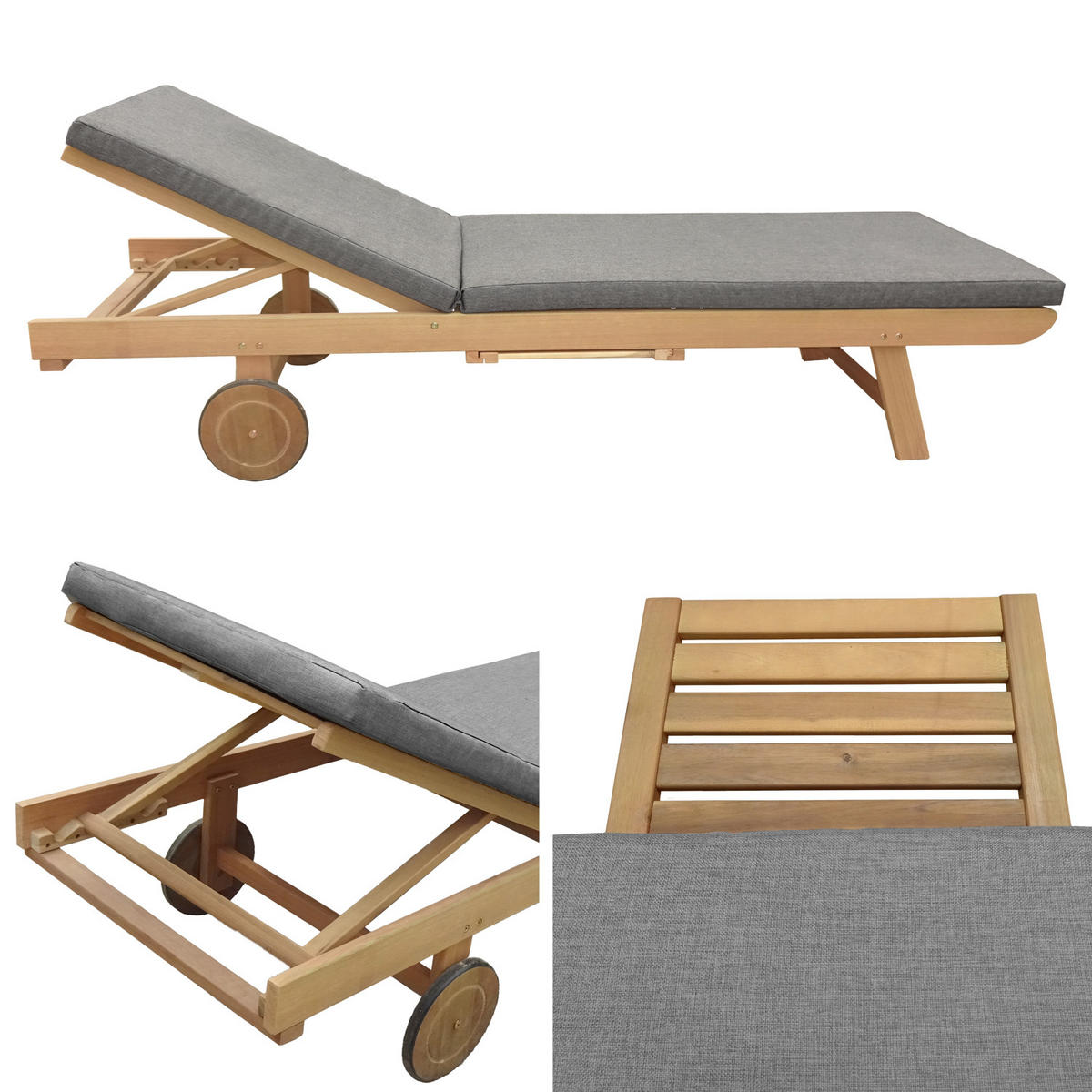 SONNENLIEGE Kanawa Grau - Grau, Holz (64/87/196cm) - Happy Garden