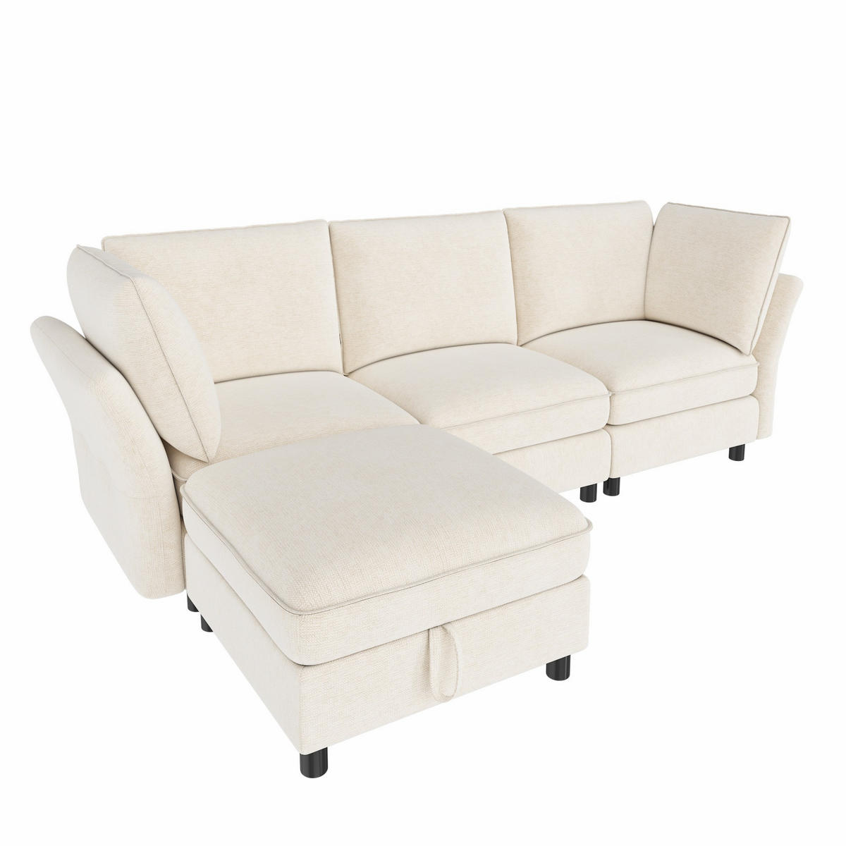 ECKSOFA 225/137/84 cm Beige mit Stauraum‑Hocker - Beige, Textil (225/137cm) - Oxeza