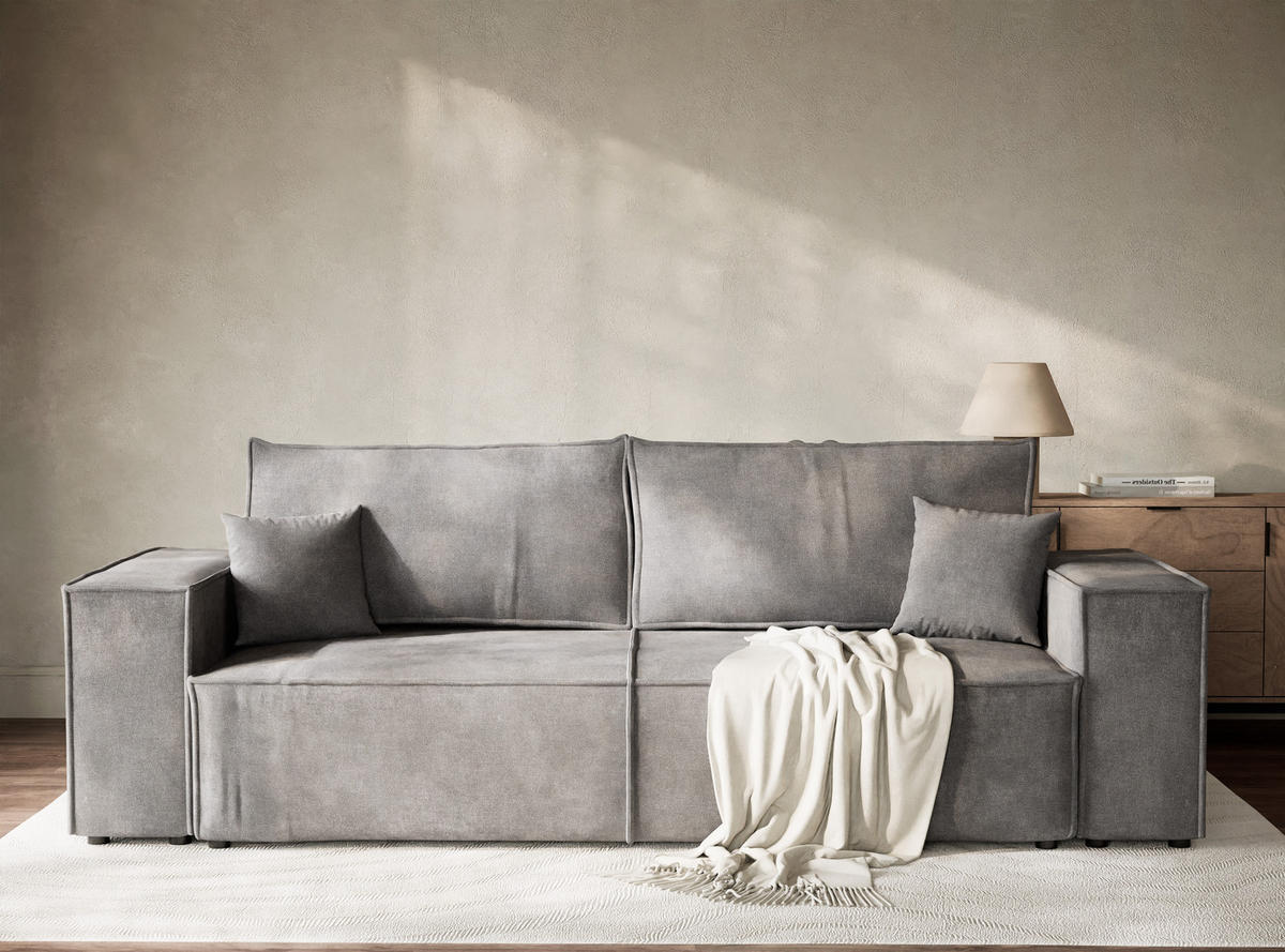 SOFA MIT SCHLAFFUNKTION Milos Grau Webstoff - Schwarz/Grau, Holz/Holzwerkstoff (255/70/105cm) - Maison de Reve