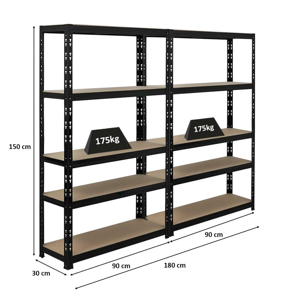 SCHWERLASTREGAL Apollo 2er-Set mit 2x 150x90x30 cm Fachlast 175 kg Schwarz - Schwarz, Metall (180/150/30cm) - PROREGAL