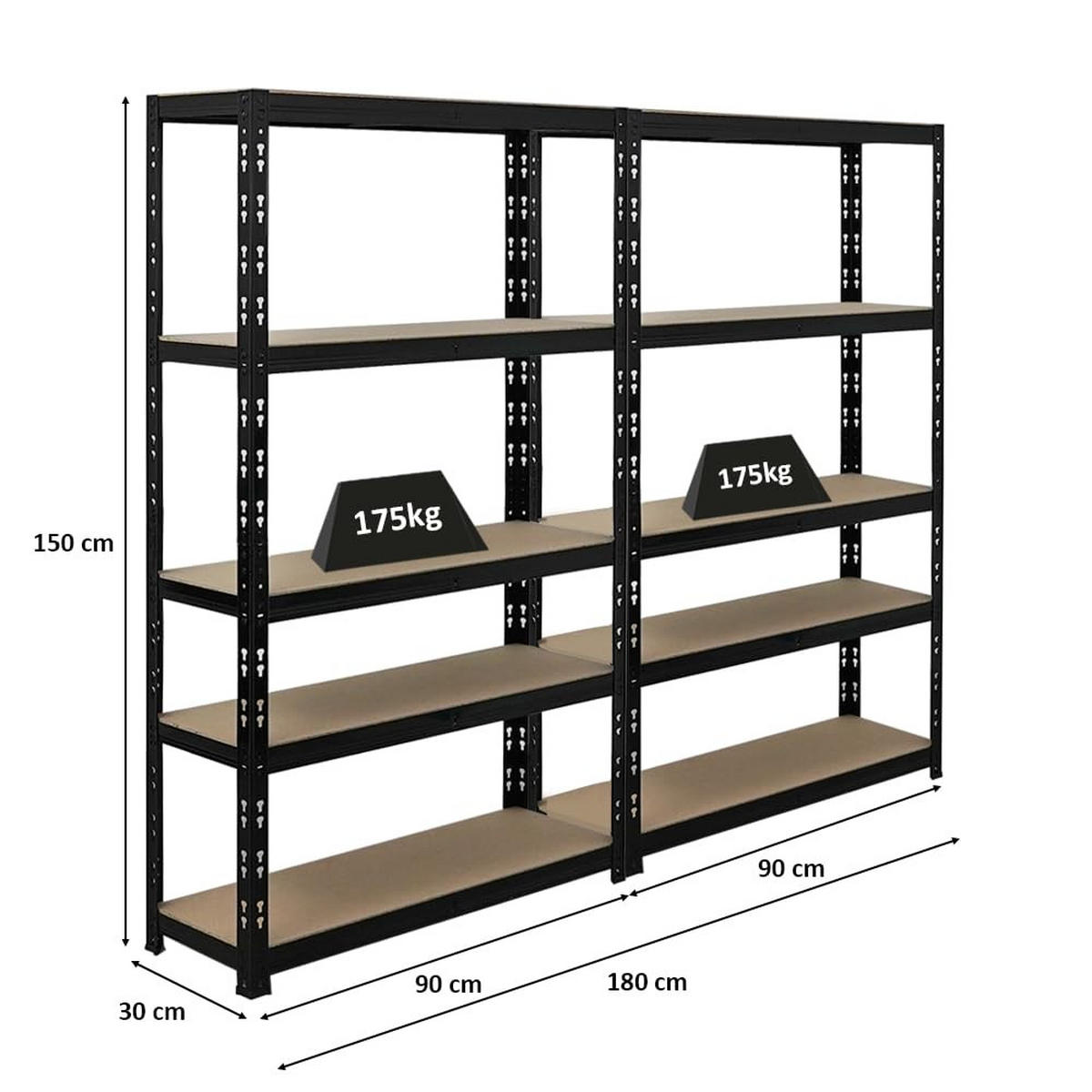 SCHWERLASTREGAL Apollo 2er-Set mit 2x 150x90x30 cm Fachlast 175 kg Schwarz - Schwarz, Metall (180/150/30cm) - PROREGAL