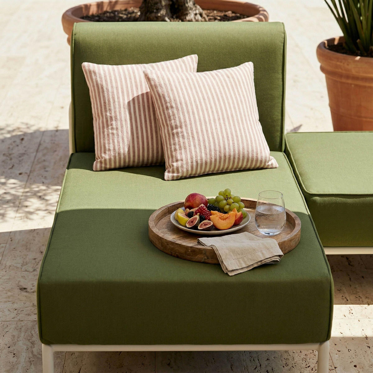 GARTENSOFA mit 3 Sitzplätzen, Khakigrün - Grün, Textil (128/78/144cm) - Oviala