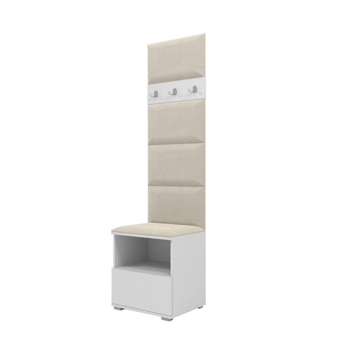 GARDEROBEN-SET Nela IV mit gepolsterten Paneelen 50/187/40 - Silberfarben/Creme, Holzwerkstoff/Kunststoff (50/187/40cm)