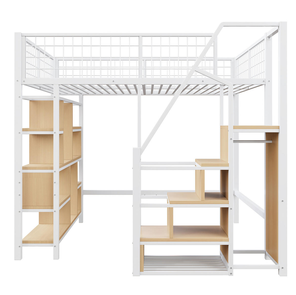 HOCHBETT 140/200 cm Weiß aus Metall und Holzwerkstoff mit Stauraumtreppe - Weiß, Metall (140/200cm) - OKMYHOME