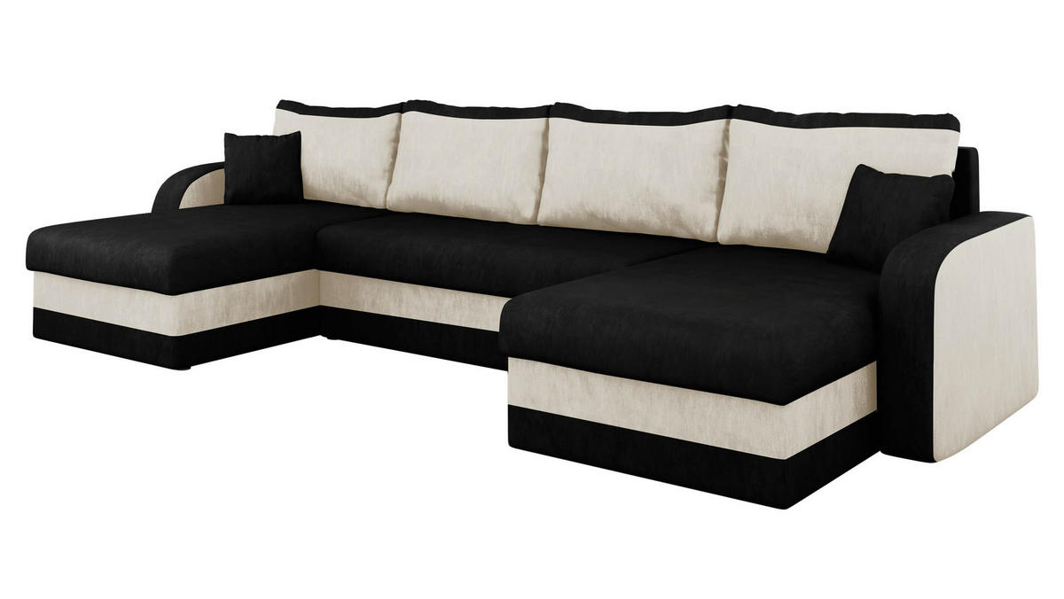 ECKSOFA Kris U - Schwarz/Weiß, Holz/Kunststoff (304/80/140cm) - MIRJAN24