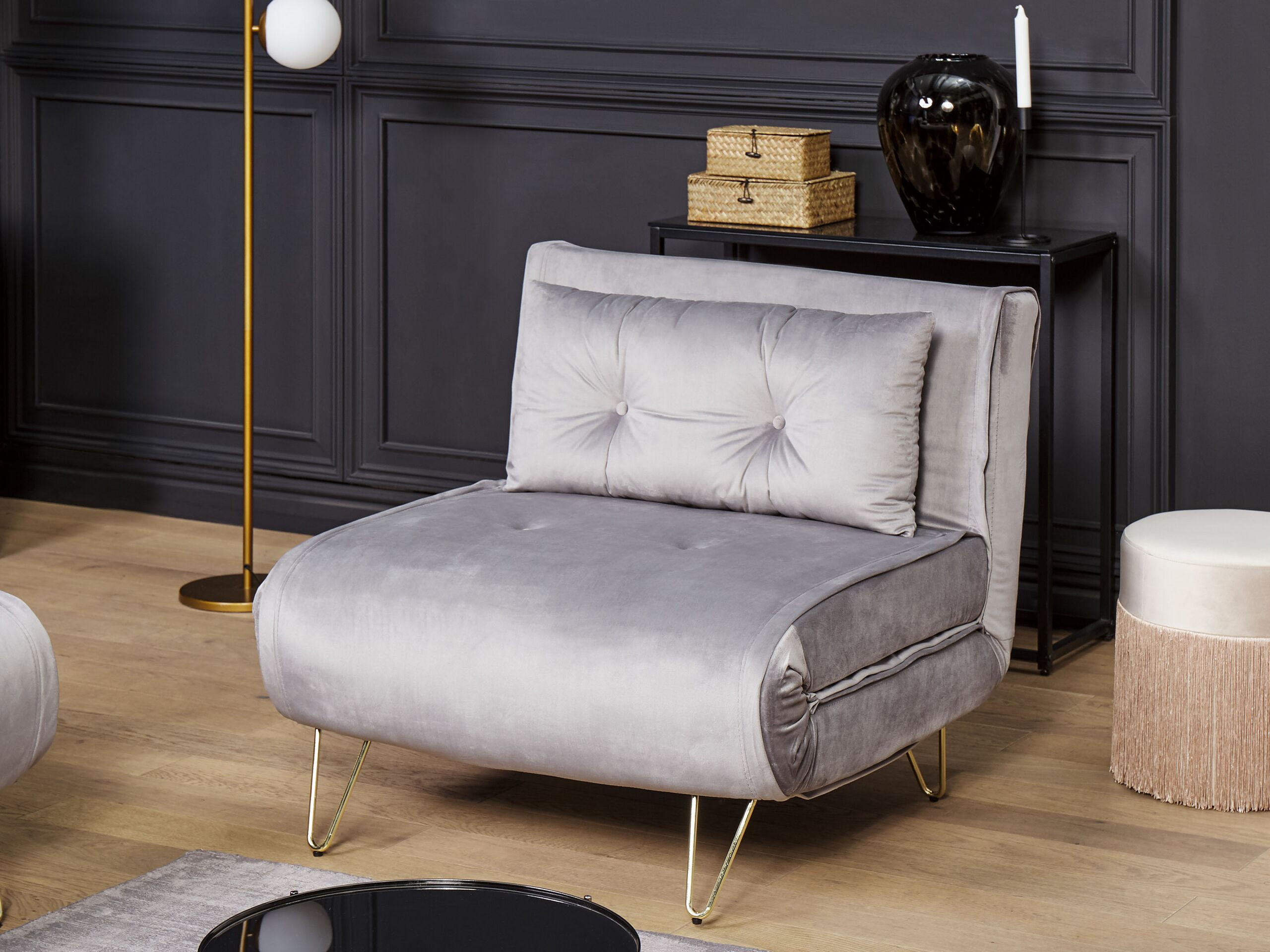 SCHLAFSOFA Samtstoff Grau Vestfold - Hellgrau, Textil (85/81/78cm) - Beliani