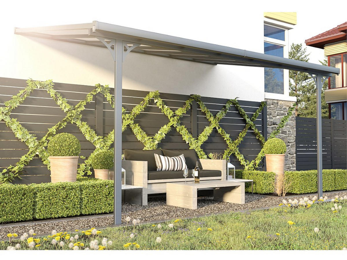 TERRASSENDACH anlehnend - Aluminium - 13,2 m² - Anthrazit - ALVARO - Anthrazit, Kunststoff (436/285/305cm) - Vente-Unique