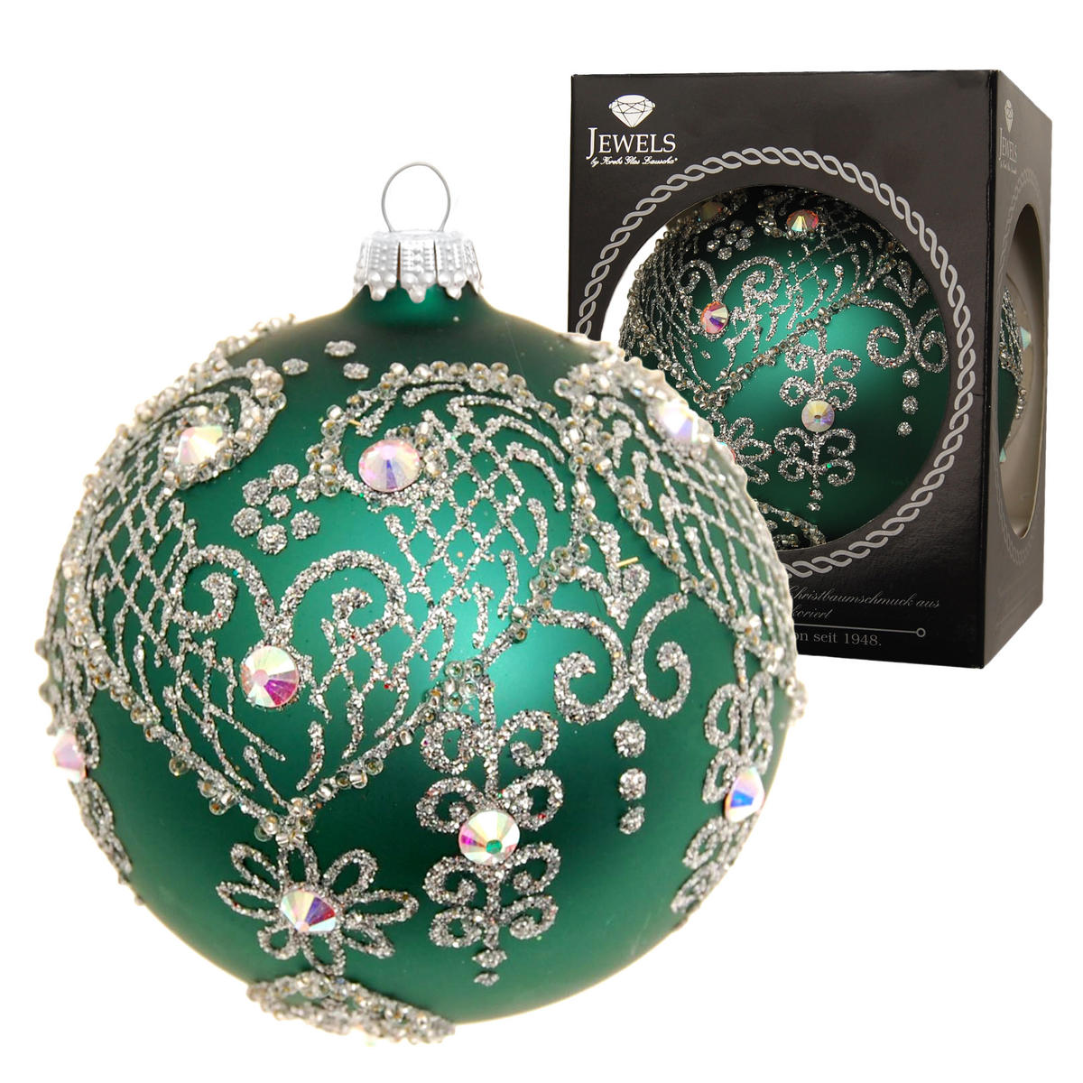 CHRISTBAUMKUGEL Gloria Strassdesign Grün 10cm (Glas / 1 Stk.) - Grün, Glas (10/10/10cm) - Krebs Glas Lauscha