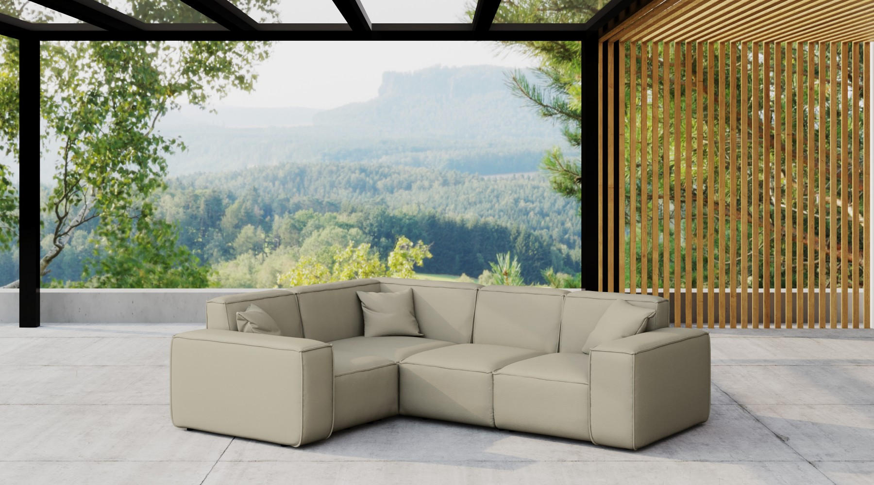 GARTENECKSOFA L-form MALIBU Stoff Odyssey Dunkelbeige Links - Beige, Holz (181/73/246cm) - Kaiser Möbel