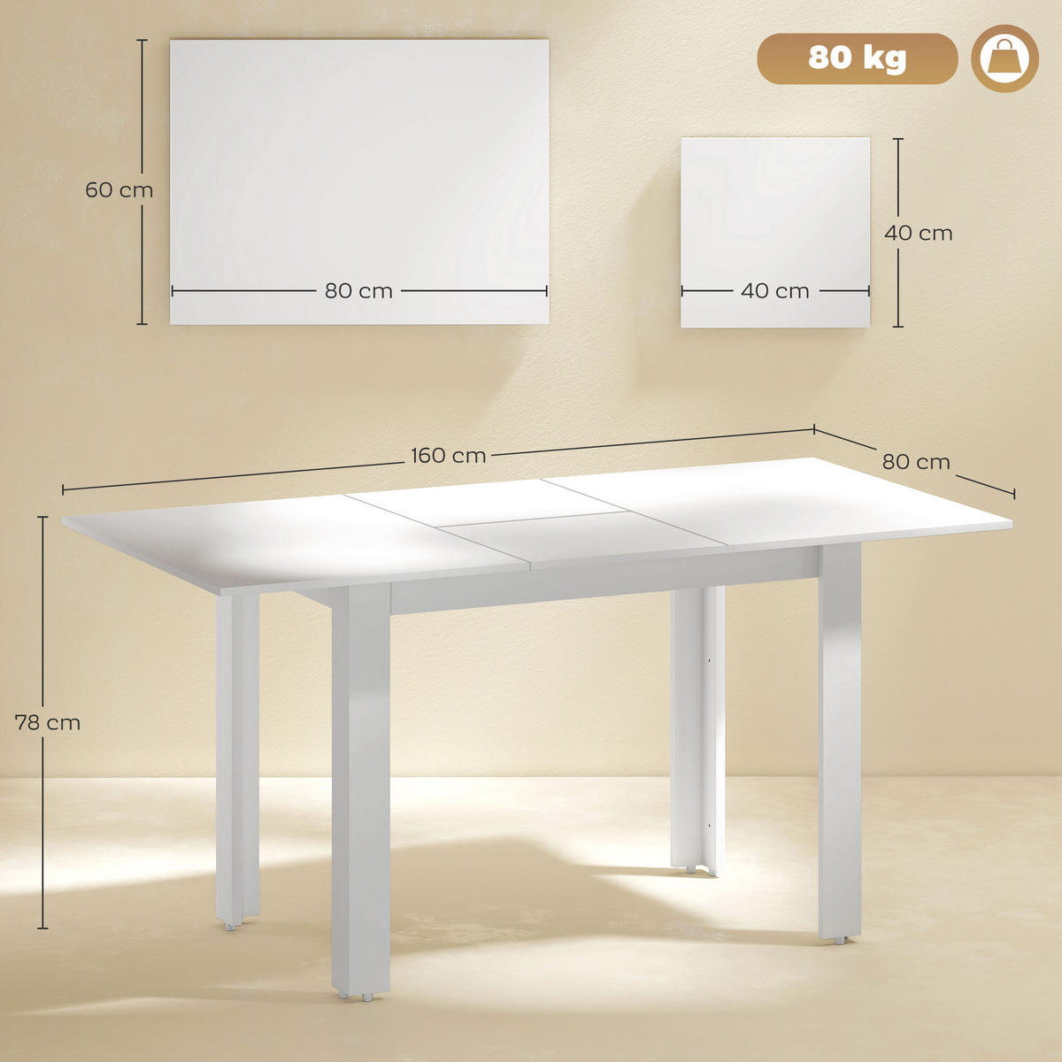 ESSTISCH Weiß Hochglanz 160.0/80.0/78.0cm - Weiß Hochglanz, Holzwerkstoff (160/80/78cm)
