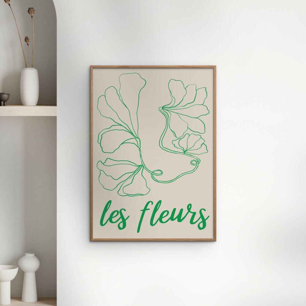 POSTER mit Rahmen Affordable Art Prints - Abstract Fleurs - Eichefarben/Grün, Holz/Papier (70/100cm) - Poster&Frame