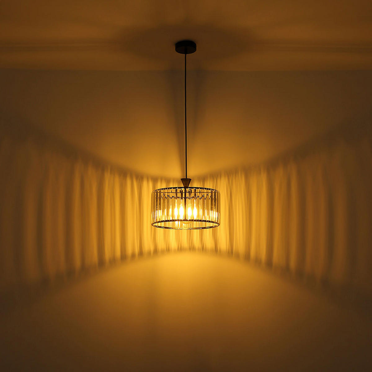 PENDELLEUCHTE Metall Schwarz-matt Kristalle - Schwarz, Metall (31/31/120cm) - Globo Lighting