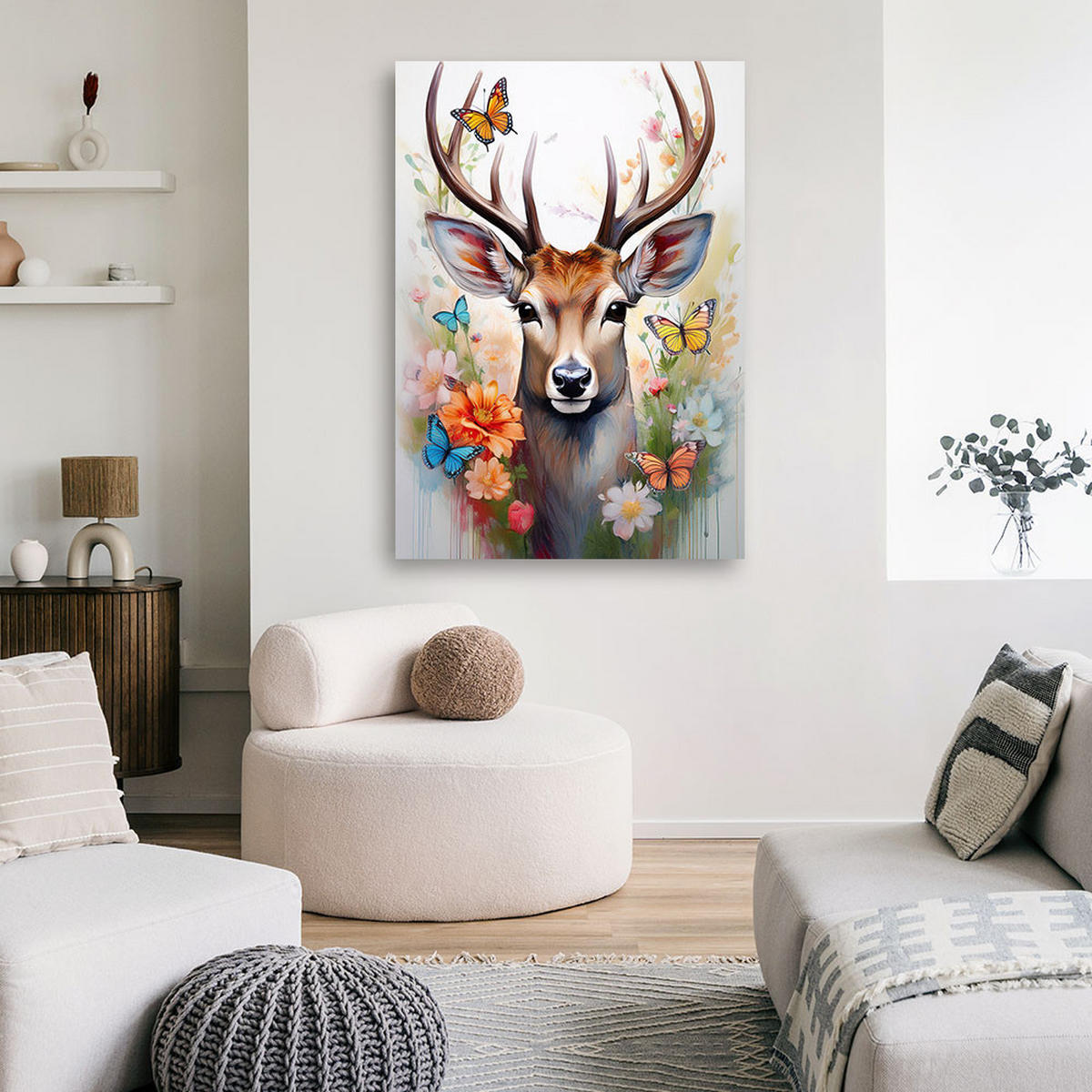 WANDBILD hirsch blumen tiere natur - Braun, Textil (40/60cm) - Feeby