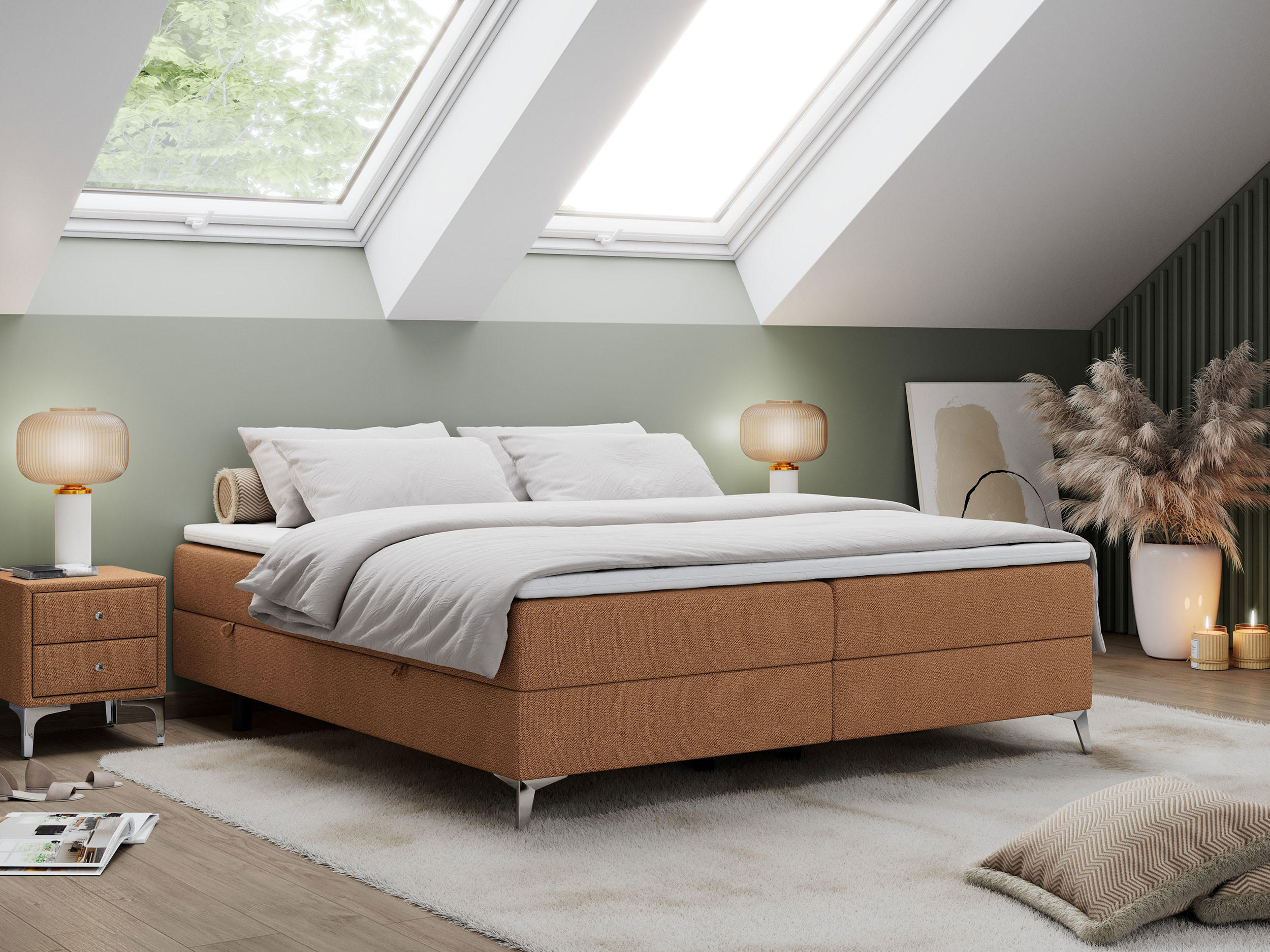 BOXBETT LESS 200/200 Orange Struktur - H4 - Orange, Holz/Textil (200/200cm) - MKS
