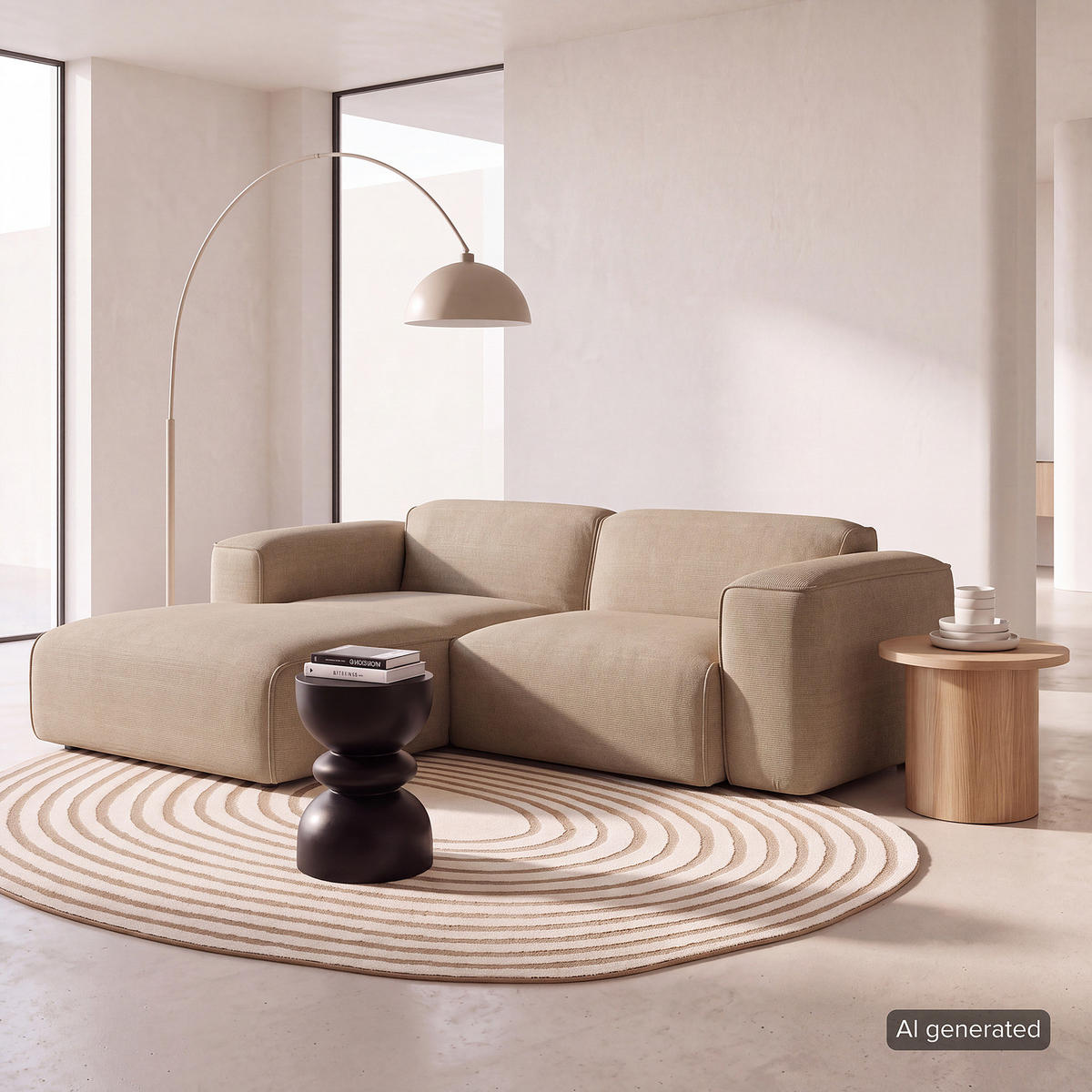 ECKSOFA mit XL-Longchair - Taupe/Schwarz, Kunststoff/Textil (260/171cm) - home24