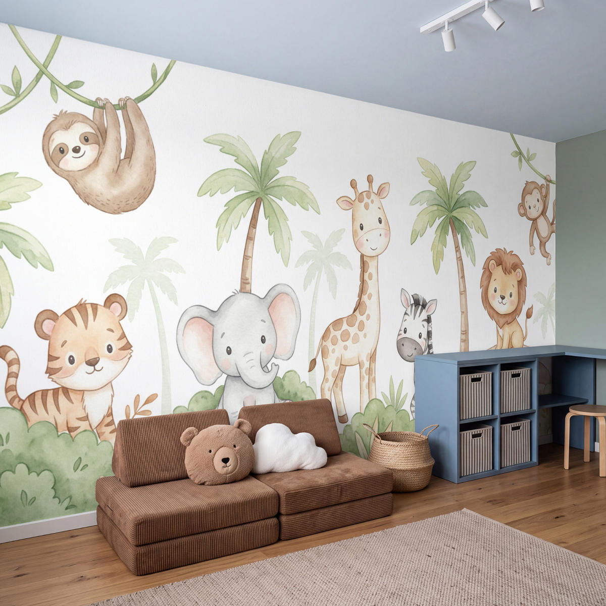 KINDERTAPETE - Tiere - Dschungel - Pastell - 450x220 cm - Weiß, Papier (450/220cm) - OnlyWow