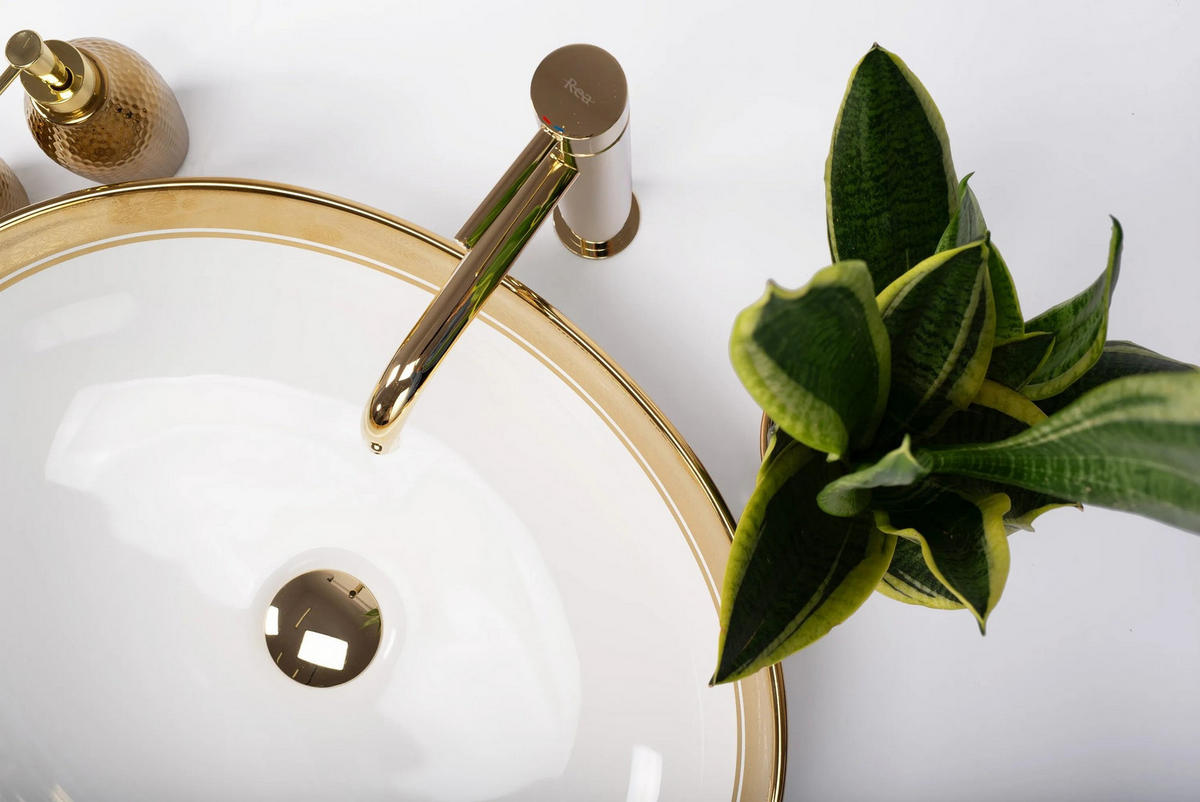 AUFSATZWASCHBECKEN Rea Margot White/gold - Weiß, Keramik (40/13.5/52cm) - REA