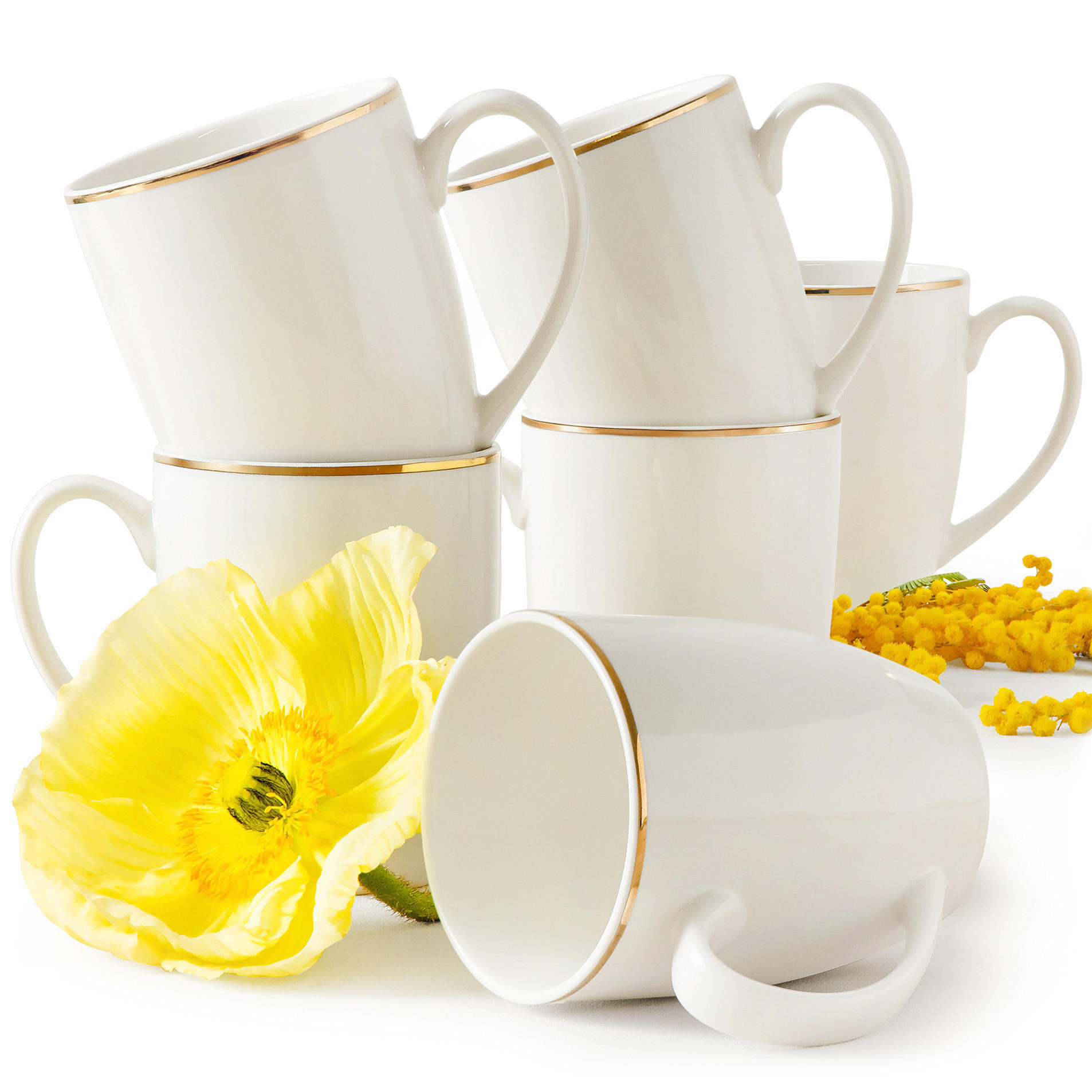 BECHER-SET AD BELLA, 6-tlg - Ecru/Goldfarben, Keramik (0.4L) - KONSIMO®