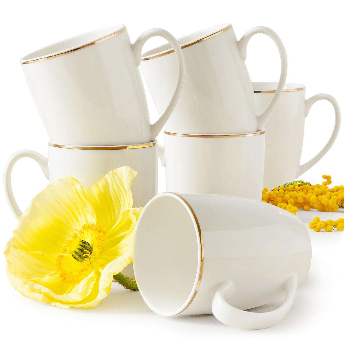 BECHER-SET AD BELLA, 6-tlg - Ecru/Goldfarben, Keramik (0.4L) - KONSIMO®
