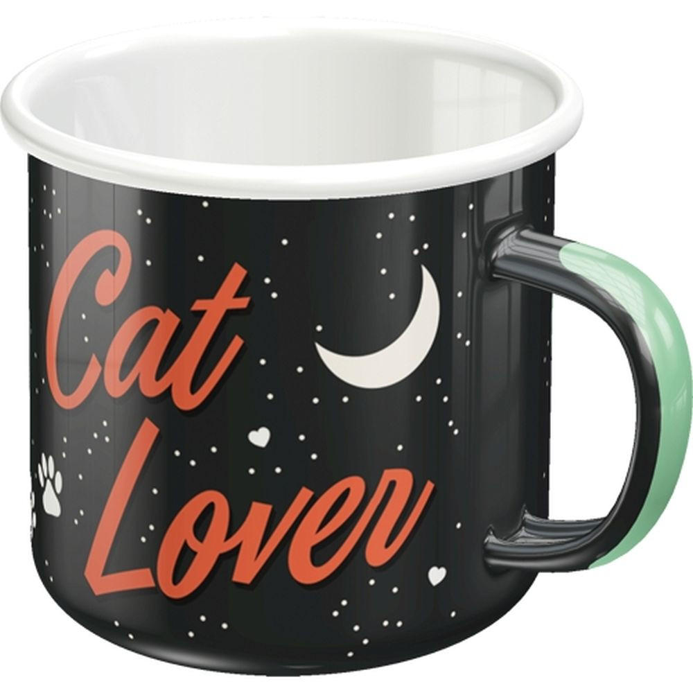 EMAILLE-BECHER 360 ml Animal Club Cat Lover Black - Rot/Schwarz, Metall (0.36L) - Nostalgic-Art
