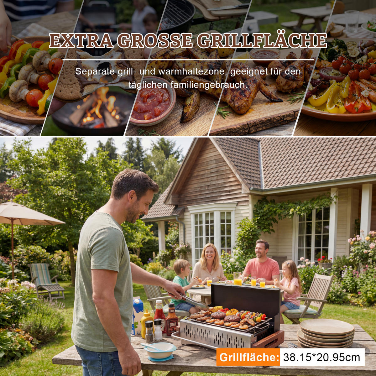 HOLZKOHLEGRILL mit Werkzeugkoffer - Silberfarben/Schwarz, Metall (37.3/33.2/50.72cm) - HOMAVO