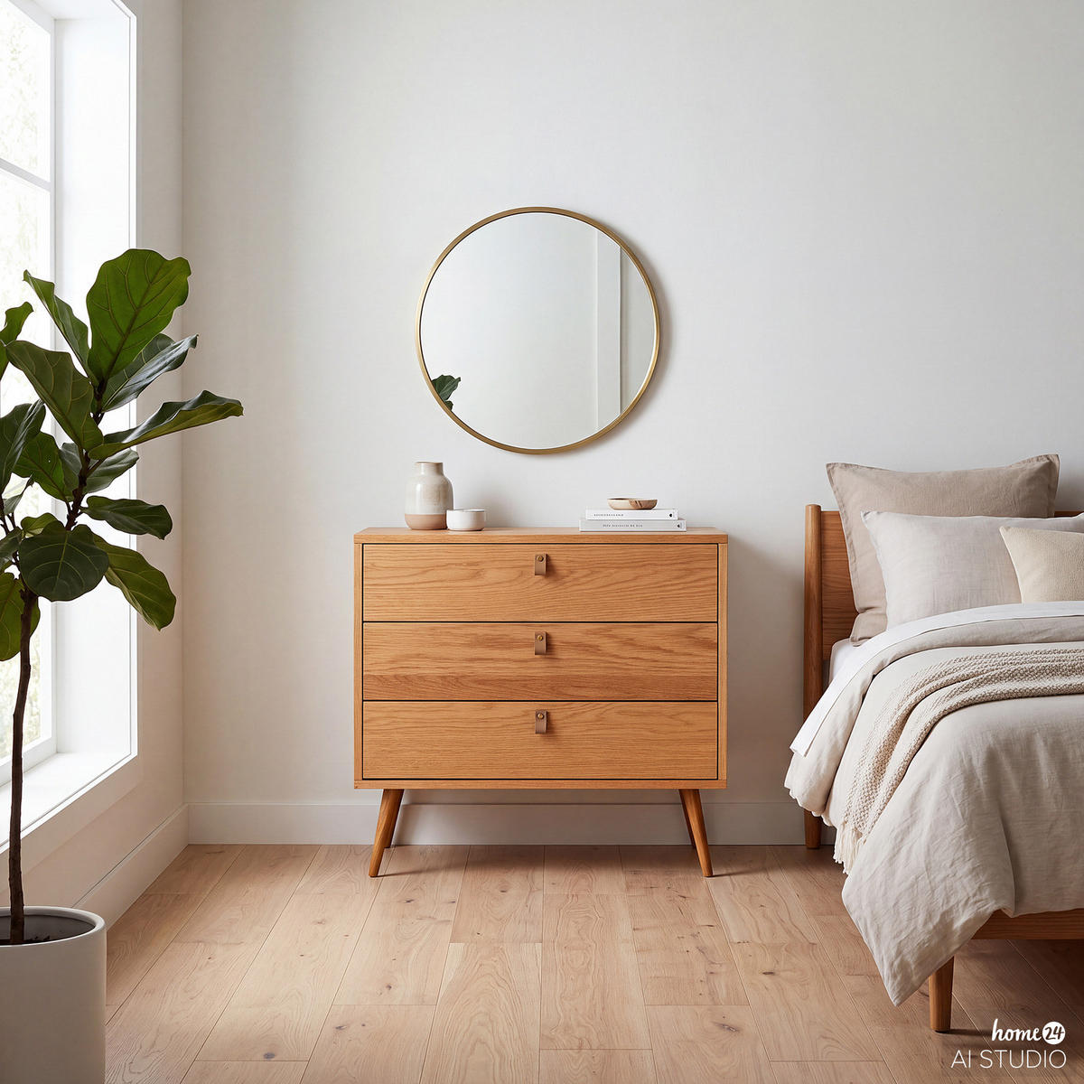 KOMMODE mit 3 Schubladen - Echtholzfurnier Eiche - Braun, Eichenholz/Holz (80/75/40cm) - home24