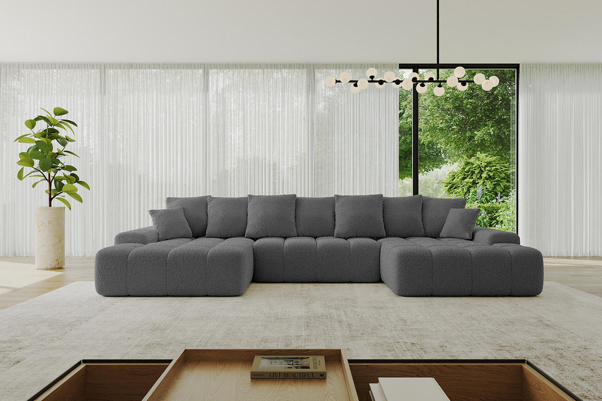 WOHNLANDSCHAFT ENSI-U - 353x164x69 cm Platinfarben - Platinfarben, Holzwerkstoff/Kunststoff (357/69/164cm) - ALTDECOR