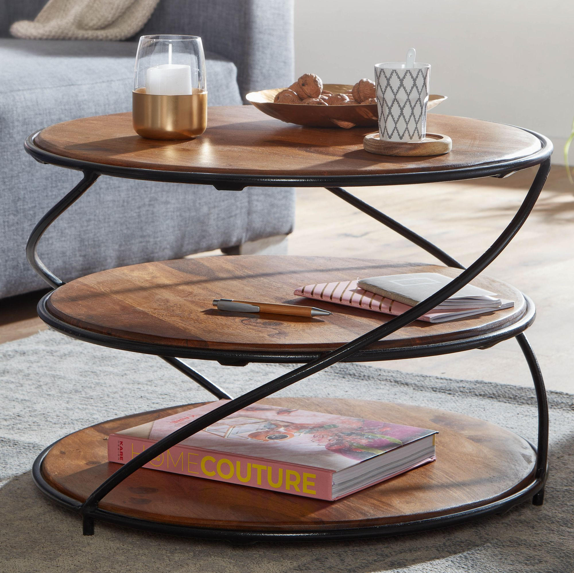 COUCHTISCH rund ENWER Wohnzimmertisch - Braun, Holz (58/58/40.5cm) - tinkaro