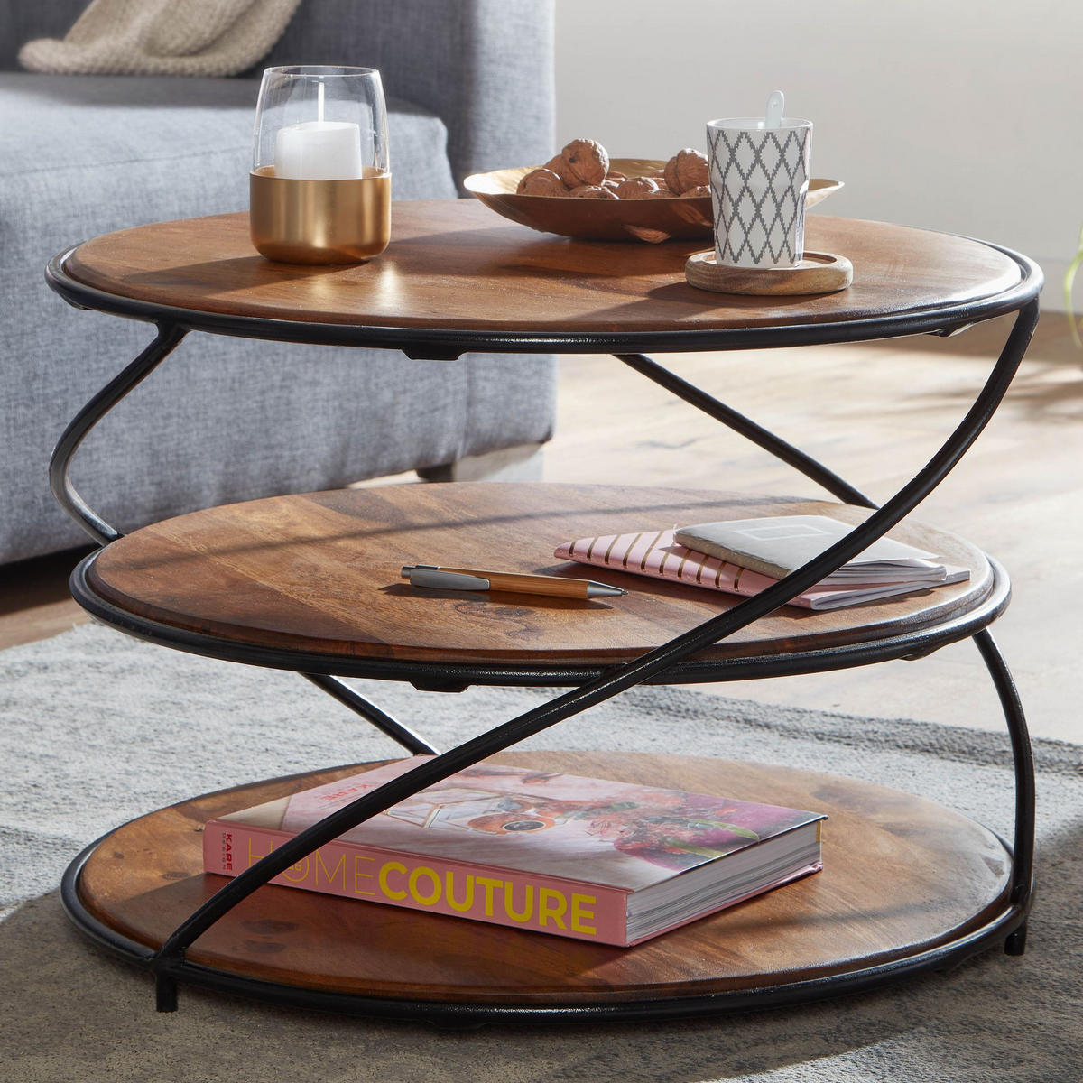 COUCHTISCH rund ENWER Wohnzimmertisch - Braun, Holz (58/58/40.5cm) - tinkaro