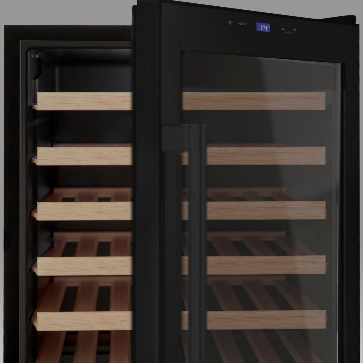 WEINKÜHLSCHRANK CAVCB48 Schwarz, 48 Flaschen, 128L, 6 Holzregale, Thermodynamische Kühlung, LED, Anti-UV - Schwarz, Metall (54/84/54.7cm) - Les Petits Champs