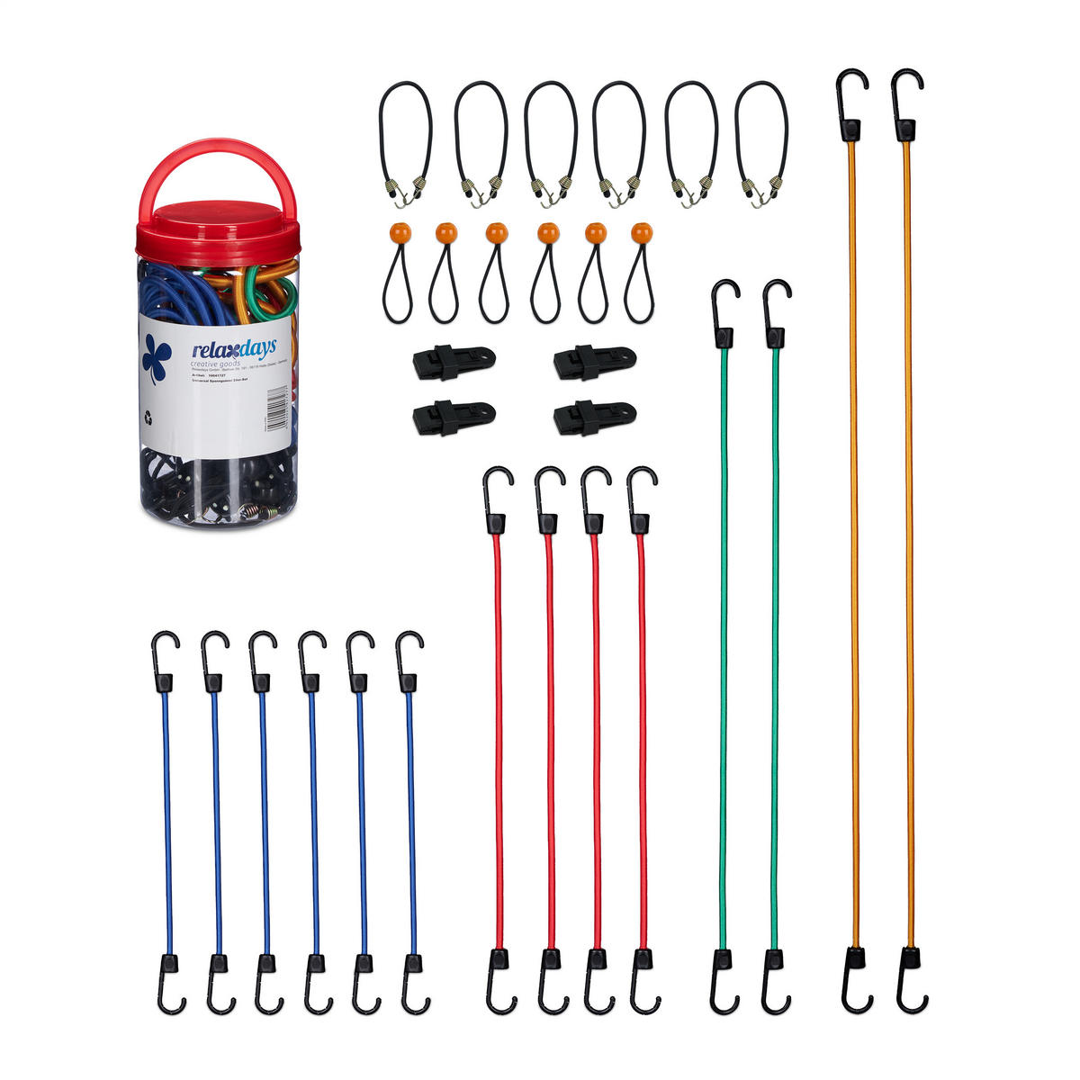 30XSPANNGUMMI - Multicolor, Kunststoff/Metall (1.5/3.5/103cm) - Relaxdays