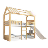 ETAGENBETT mit Regal und Rutsche 90x200 cm Holz White/Natural 2 Liegeflächen - Weiß, Holz (90/200cm) - Meubliv