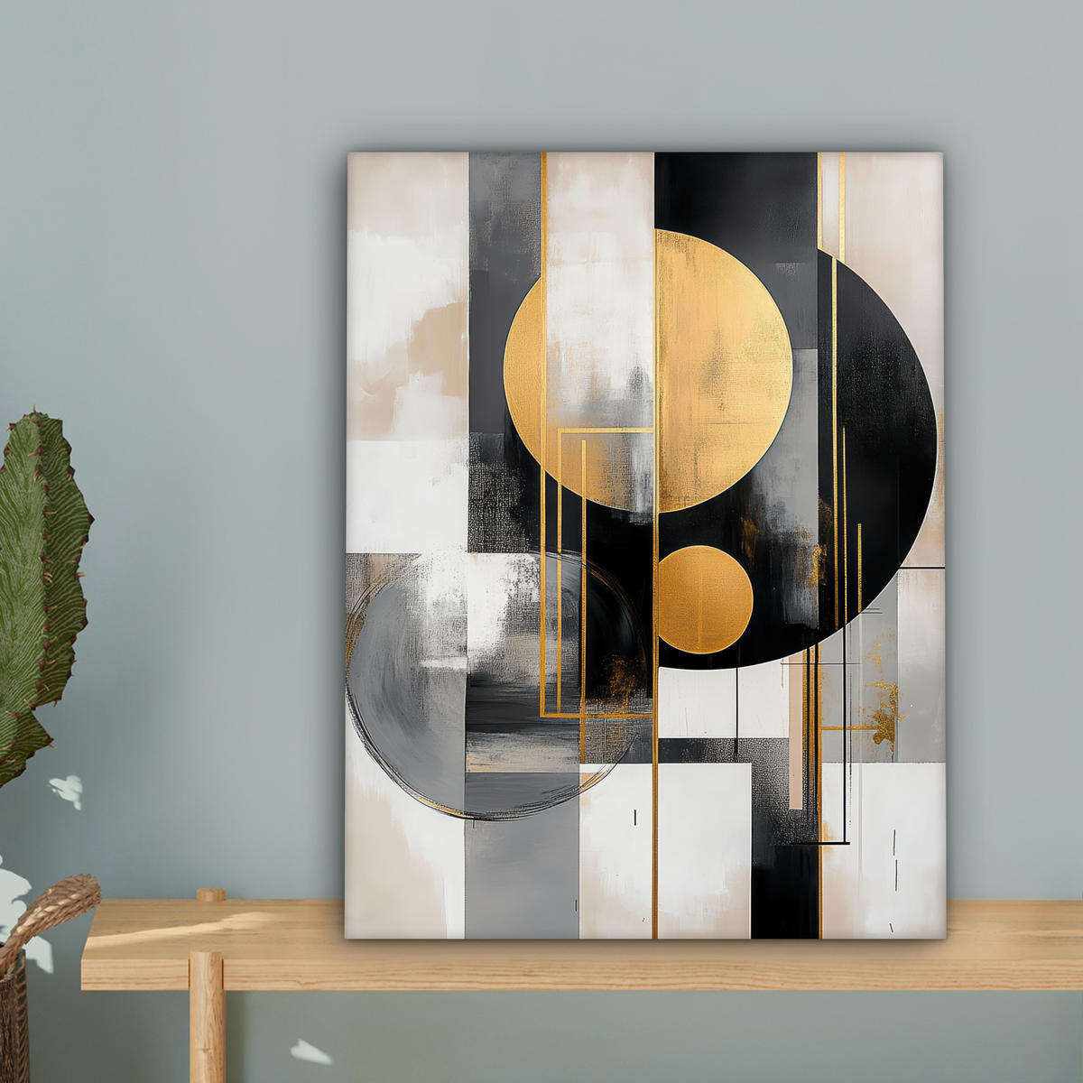 LEINWANDBILD Abstrakt - Gold - Silber - Formen - Ästhetisch - Modern Room Decor 30x40 cm - Goldfarben, Textil (30/40cm) - MuchoWow