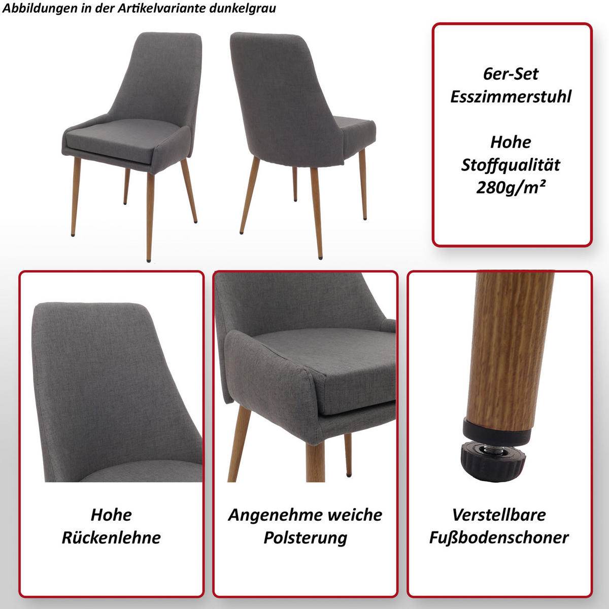 ESSZIMMERSTUHL Hellgrau 6er-Set - Hellgrau, Textil (50/92/60cm) - MCW