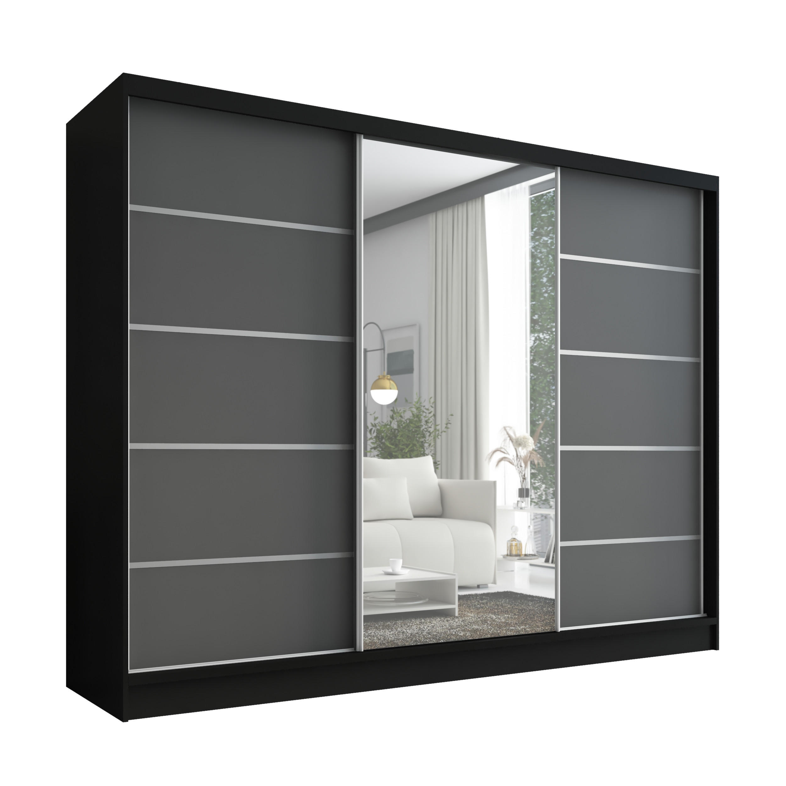 A&J MöbelLand Schwebetürenschrank Schwarz, Graphit 200x215x60 cm