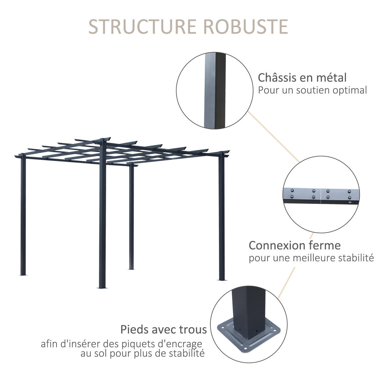 PERGOLA DE-12573 3x3 m mit dekorierbarem Dach Schwarz - Schwarz, Metall (295/230/297cm) - ComfortXL