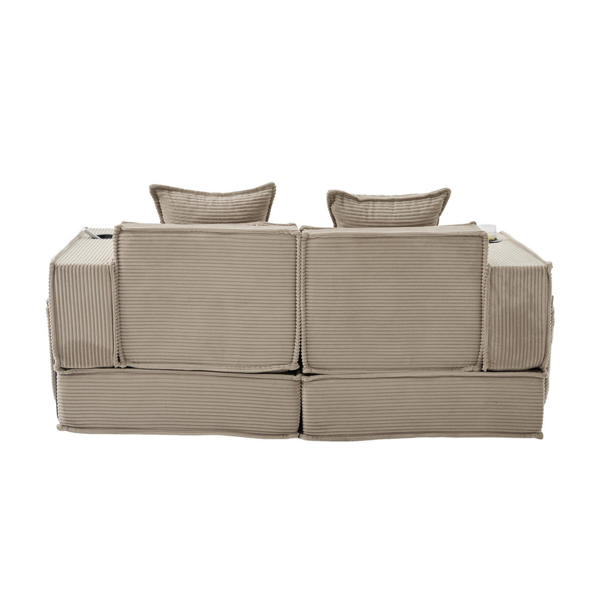 2-SITZER-SOFA aus Cord 162x78x66 cm Khaki mit 2 Kissen und Seitentaschen, modular und familienfreundlich - Beige, Textil (162/66/78cm) - Modfu