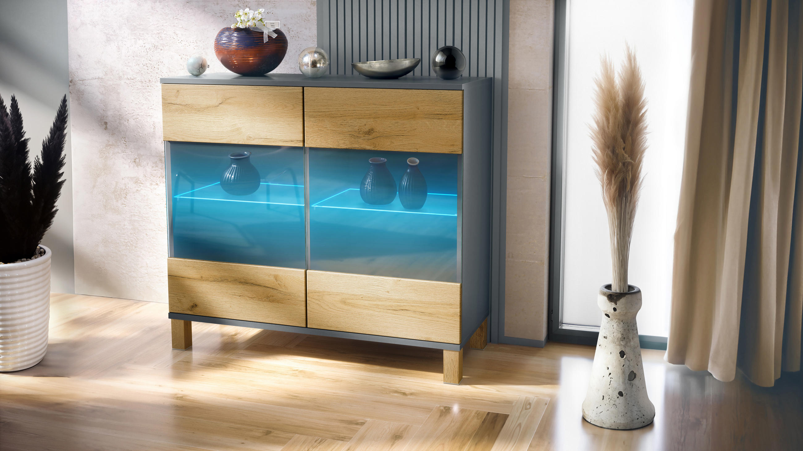 KOMMODE Bari Eiche Natur - Eichefarben, Holzwerkstoff (92.5/84.5/35cm) - Vladon