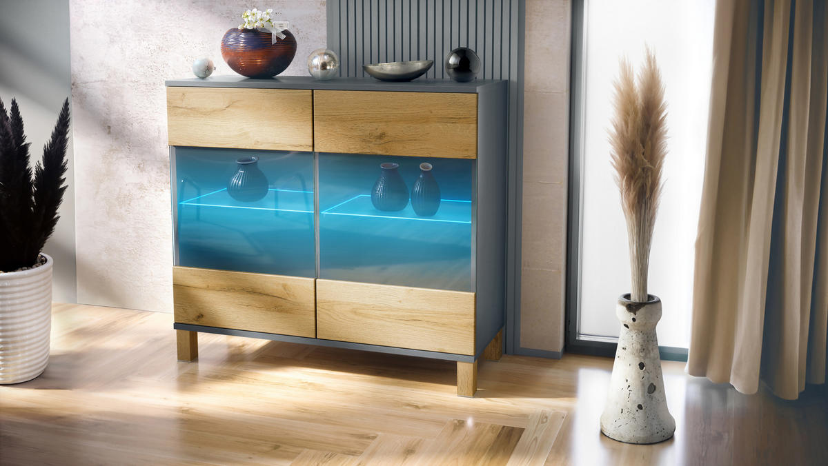 KOMMODE Bari Eiche Natur - Eichefarben, Holzwerkstoff (92.5/84.5/35cm) - Vladon